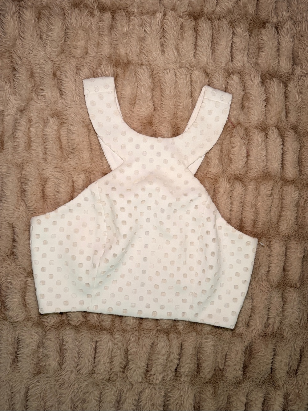 NBD white  Eyelet Cross-Back Crop Top